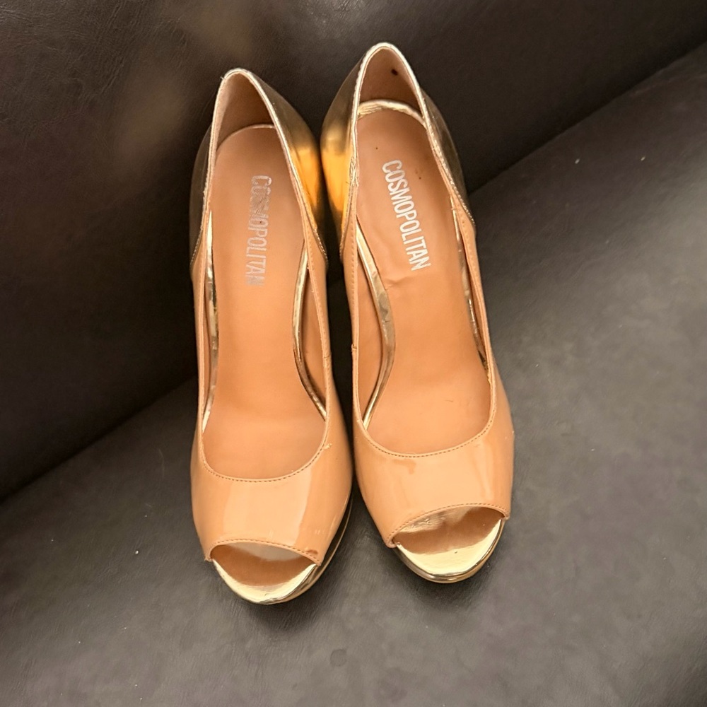 Cosmopolitan Nude Patent Peep-Toe Heels
